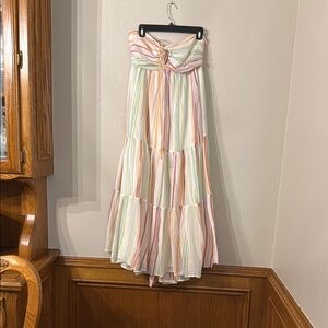 American Eagle Outfitters Pink and Green Tiered Midi Dress